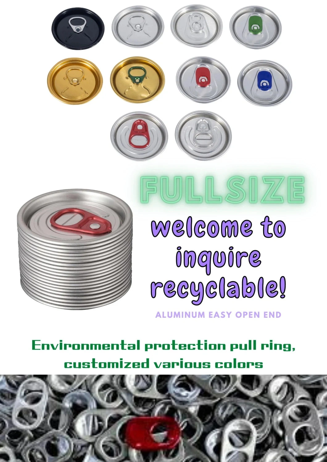 305# Caps Manufacturer Aluminum Easy Open Can Lids Bottle Caps Closures Round